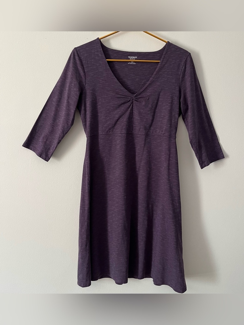 Toad&Co Rosalinda Eco Knit Dress Deep Purple Microstripe V-Neck 3/4 Sleeve M